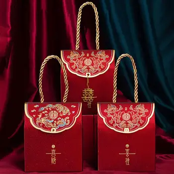 1 Комплект Коробка конфет Нежная Красивая Бумажная Китайская Традиционная Подарочная коробка с иероглифами Xi для свадьбы