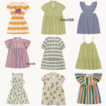 2023 TC SS Новые поступления, Стильные детские платья для девочек, летнее детское платье с коротким рукавом, брендовая дизайнерская одежда с мультяшным рисунком
