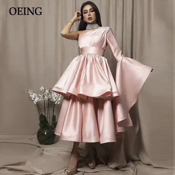 OEING Детское розовое вечернее платье на одно плечо Простое плиссированное платье для выпускного вечера чайной длины для женщин Abendkleider для официального случая