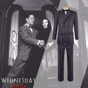Wednesday Addams Косплей костюм Addams Черные Мужские костюмы Addams на Хэллоуин, вечерние костюмы