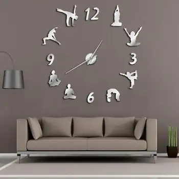 Большие настенные часы для йоги с зеркальным эффектом, гостиная, Настенные часы своими руками, Медитация, Дзен, Настенное искусство, Украшение дома, Бескаркасные часы, часы
