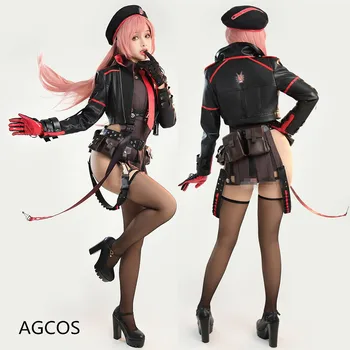 Женский костюм для косплея AGCOS Nikke Rapi, черное кожаное пальто + парадная форма, одежда Rapi, сексуальный косплей