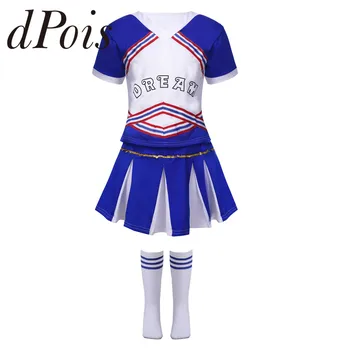 Костюмы для черлидинга, танцевальная одежда для девочек, топ с буквенным принтом, плиссированная юбка + носки, детская форма болельщиц для соревнований