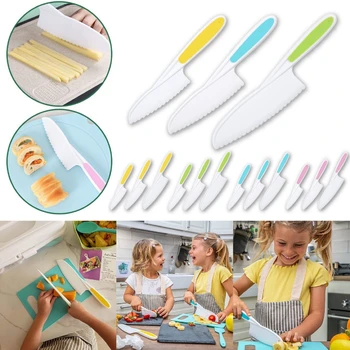 набор кухонных ножей для выпечки, 3 шт., Детские кухонные ножи с зазубренными краями, детские ножи, детский пластиковый нож для кухни, детские