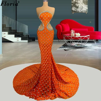 Роскошные оранжевые вечерние платья без рукавов с русалочкой, Платья знаменитостей, вечерние платья Vestidos De Fiesta Elegantes Para Mujer 2023