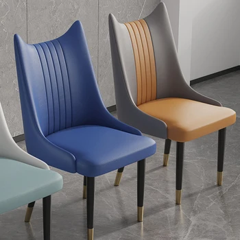Скандинавские обеденные стулья из искусственной кожи для кухонной мебели, спинка обеденного стула для отдыха, легкое роскошное ресторанное обеденное кресло